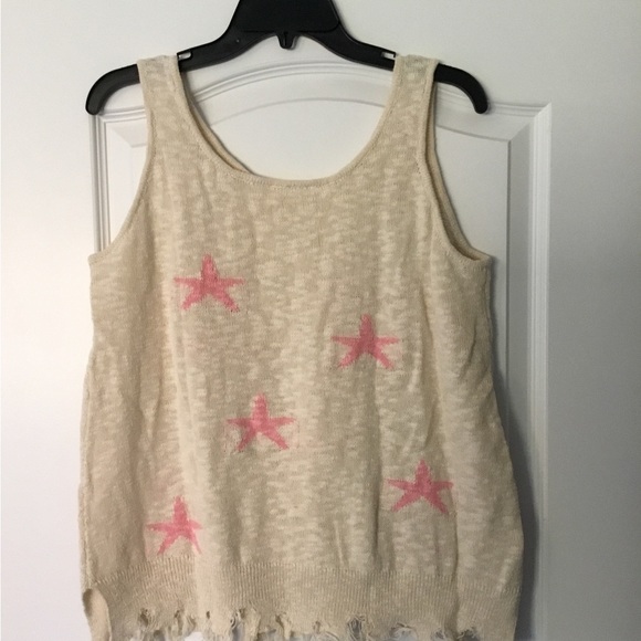 Sweater Tank Top with Stars and Raw Edge Hem Line - Picture 3 of 3
